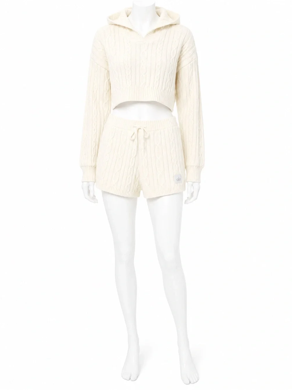 Alo Yoga Cable Knit Winter Bliss Hoodie + Short Set - Ivory